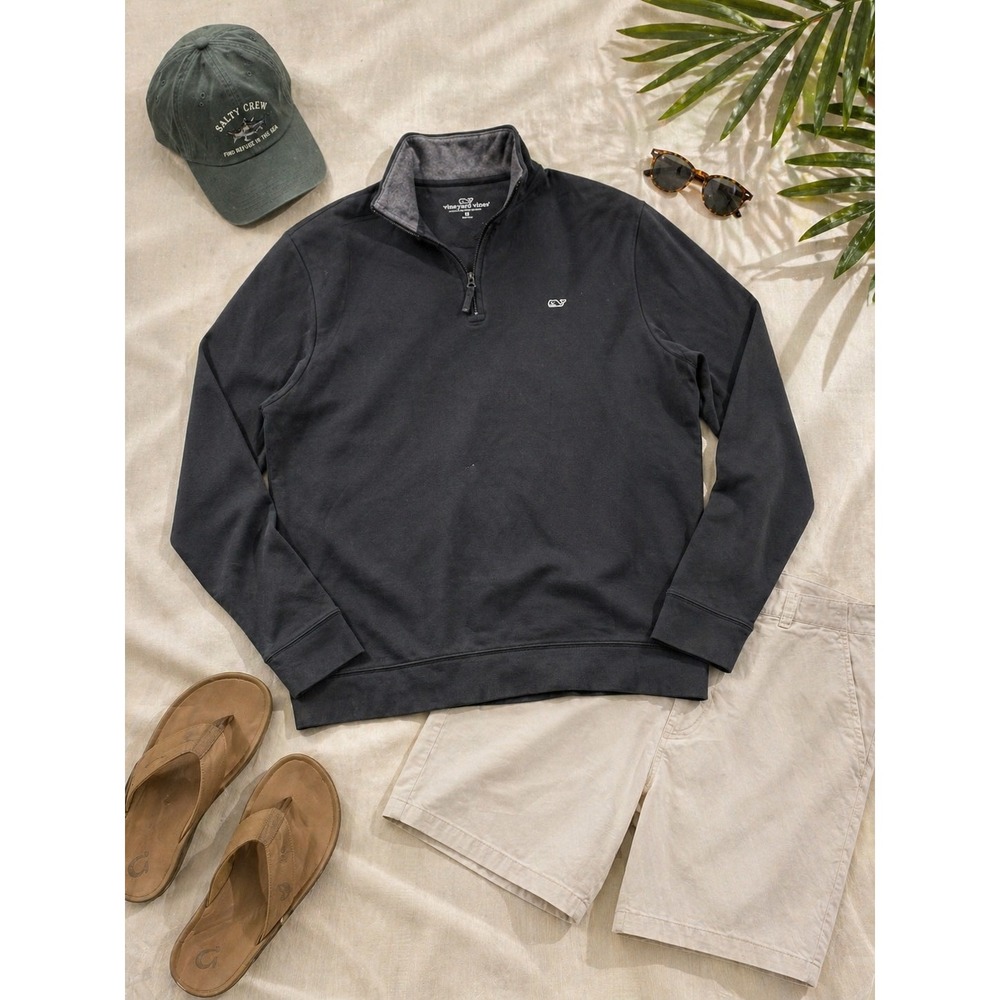 Vineyard Vines Mens Navy Blue 100% Pima Cotton 1/4 Zip Pullover Sweater Large